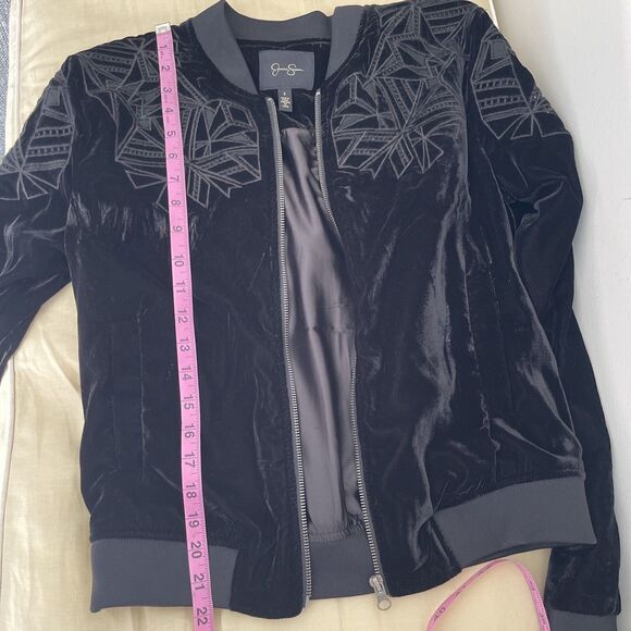 Jessica Simpson Black Velvet Embroidered Bomber Jacket Size S - Picture 5 of 8
